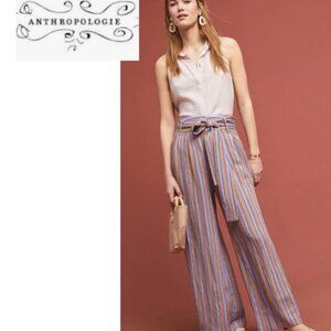 Anthropologie Moon River Lanzarote wide leg striped pants pleated selftie belt S